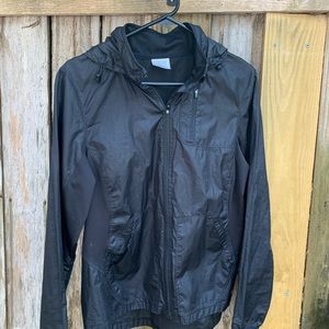 Danskin NOW black windbreaker with hoodie, full zip, 2 pockets, size medium.